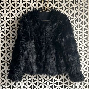 Dark Blue Faux Fur Jacket with pockets